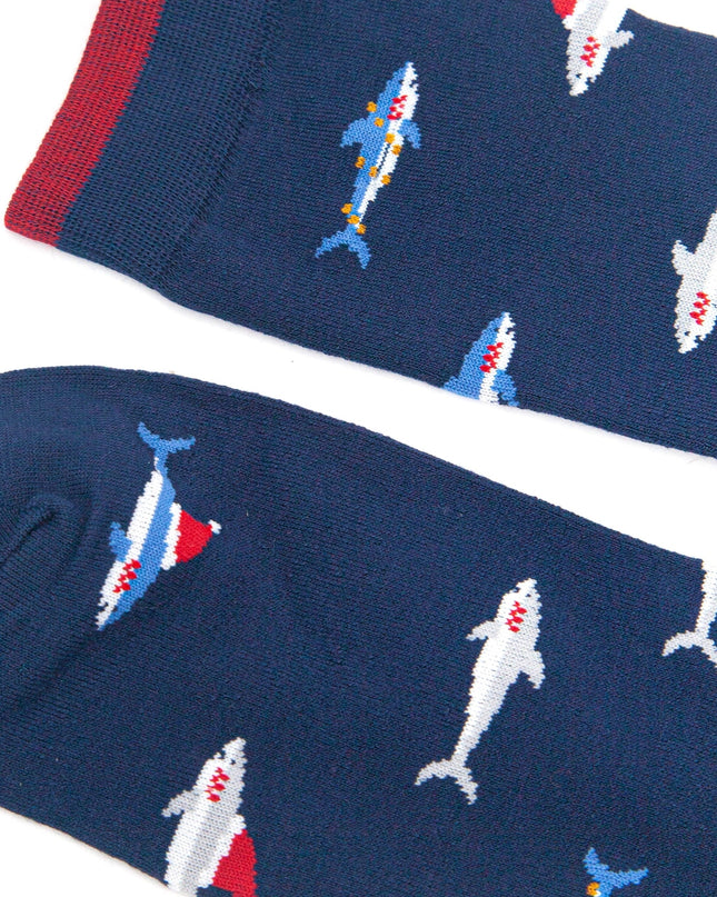 Bamboesokken voor heren – marineblauw Christmas Shark (maat 40–46)