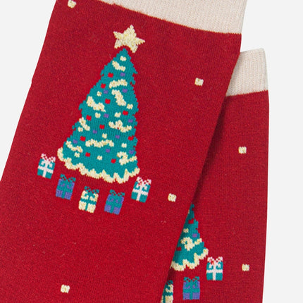 Bamboesokken voor dames – rood Christmas Tree (maat 36–40)