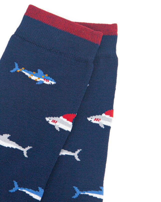 Bamboesokken voor heren – marineblauw Christmas Shark (maat 40–46)